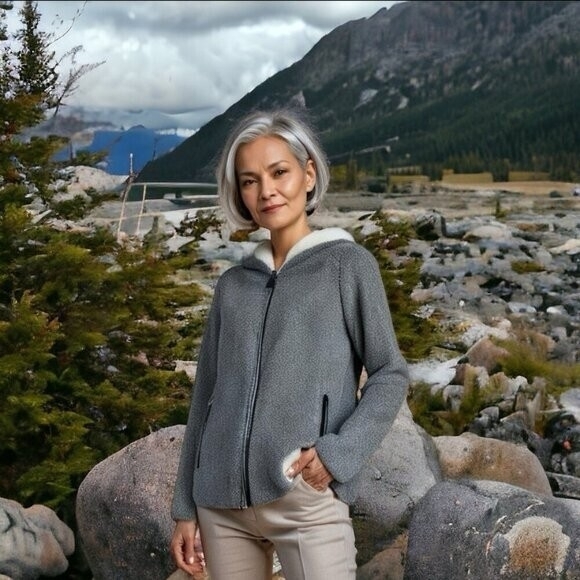 ZARA Trafaluc Women's Grey Teddy Bear Wool Blend Jacket Size M Hooded Quilted VG